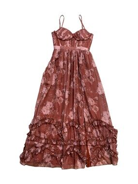 Rose Pink Floral Ruffles Formal Gown Maxi Dress 8 Coquette Victorian Regency
